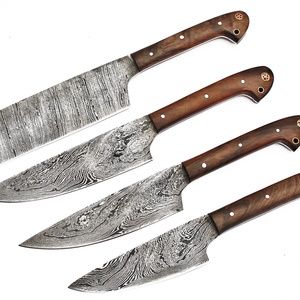 Custom Handmade Damascus Steel4 pcs chef set 17214